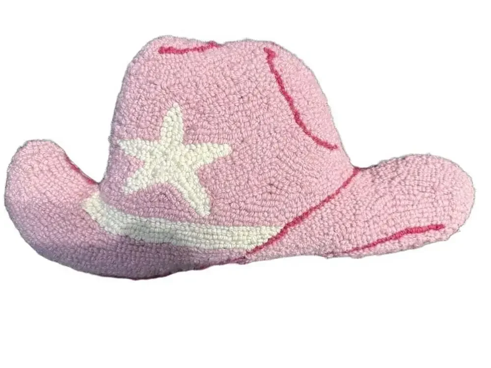 Cowboy Hat Wool Hook Pillow - PINK - ONE SIZE
